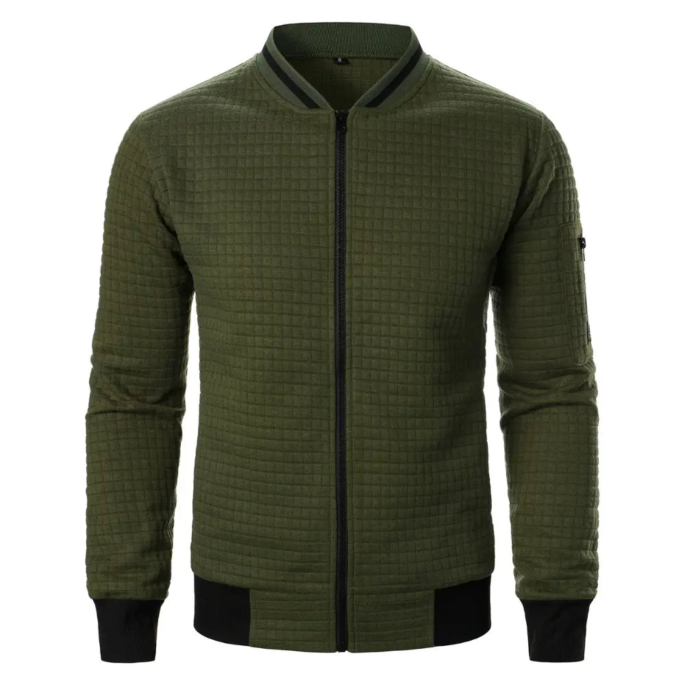 Rafael navy blue quilted zip-up sweatshirt with diamond-stitched pattern for layering