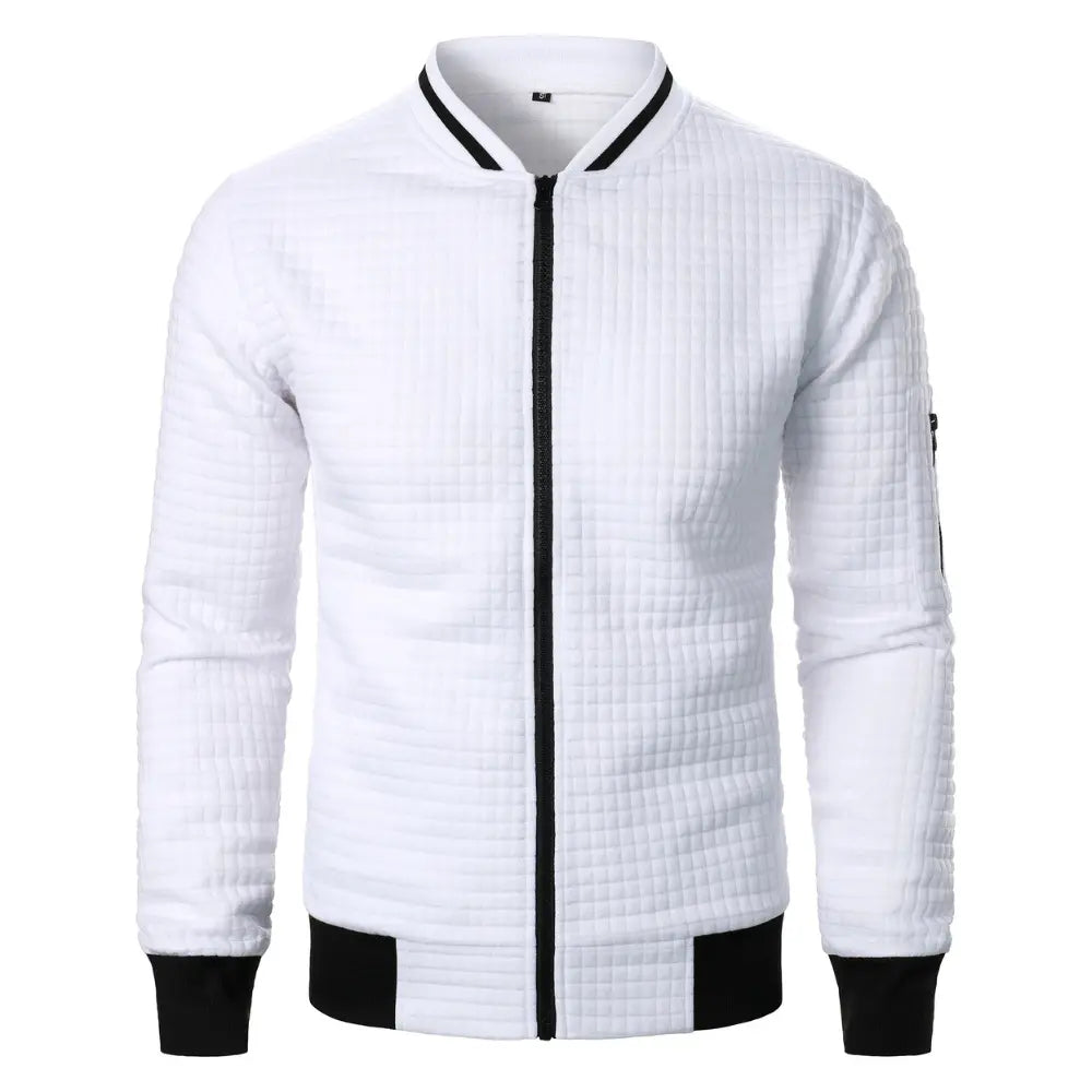 Rafael navy blue quilted zip-up sweatshirt with diamond-pattern stitching for layering