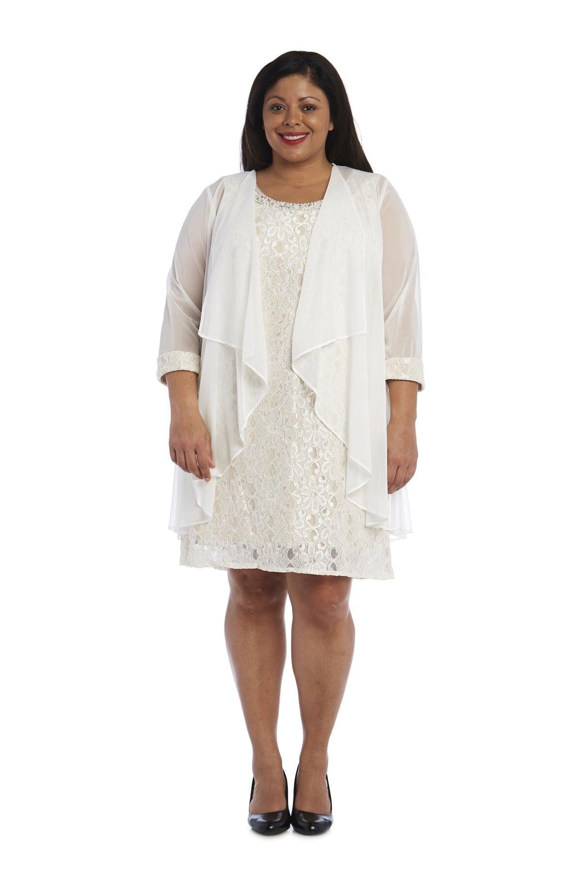 Sleeveless scoop neck lace mother of bride dress with matching 3/4 sleeve glitter lace jacket