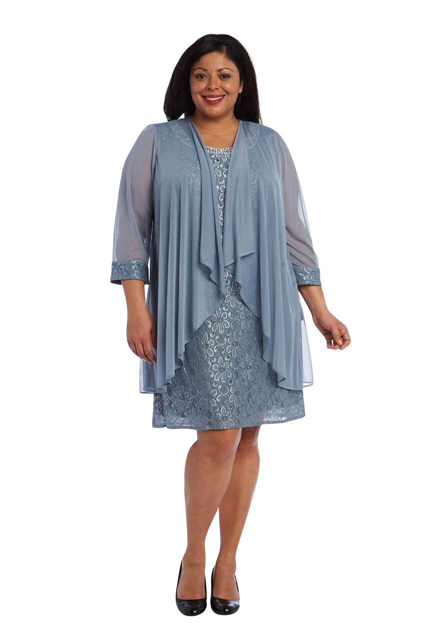 Sleeveless scoop neck lace mother of bride dress with matching 3/4 sleeve glitter lace jacket