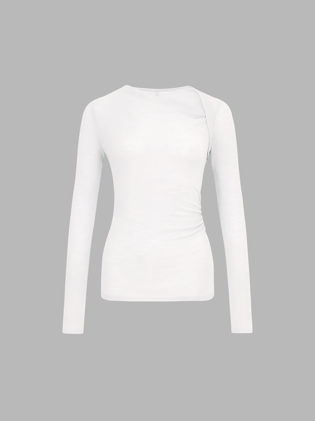 Ribbed knit long sleeve slim fit shirt with asymmetrical neckline in neutral tone