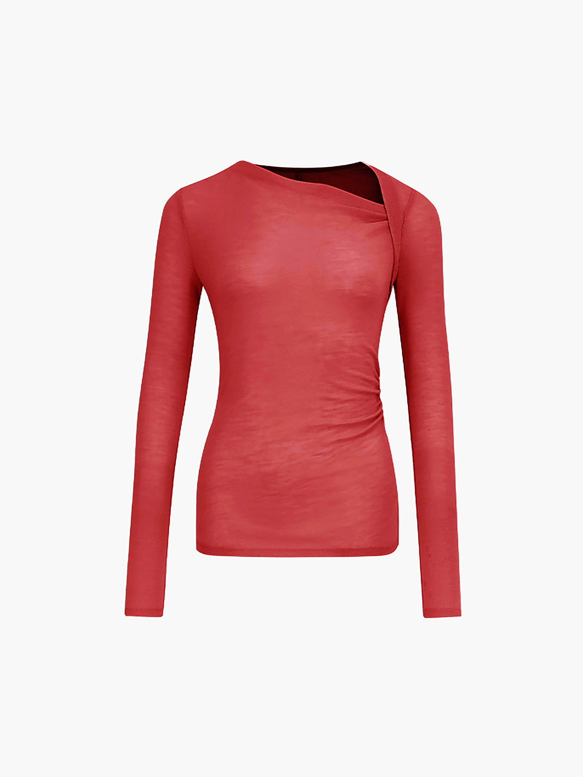 Ribbed knit long sleeve slim fit shirt with asymmetric neckline in casual elegant style