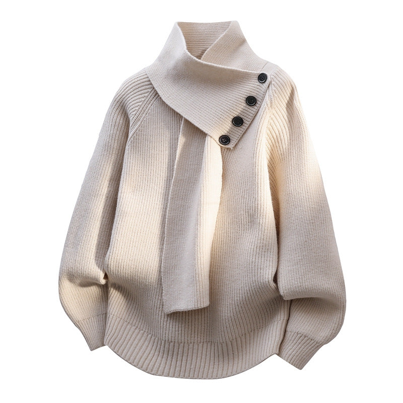Cozy scarf-neck sweater with flattering sculpting silhouette and soft elevated neckline detail