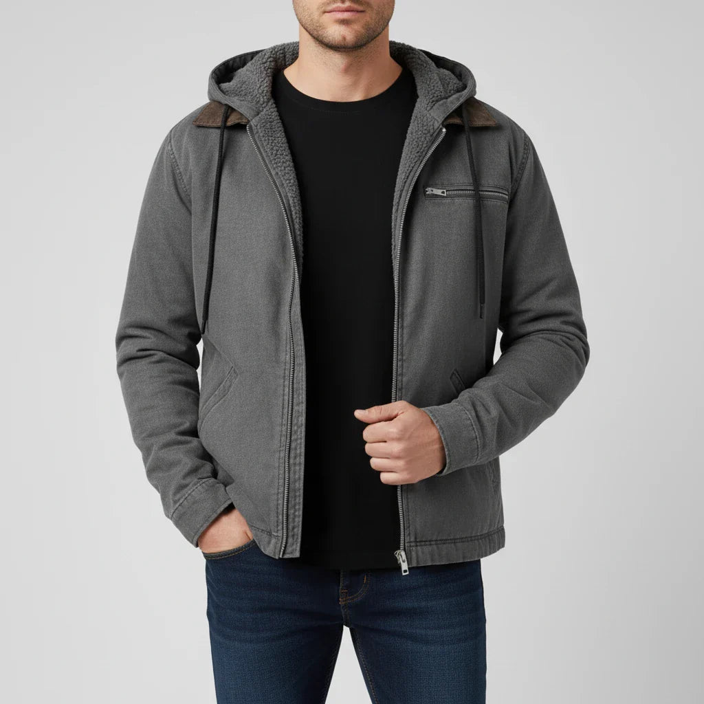 Wavlynn men's navy full-zip hooded jacket with chest pocket and adjustable drawstring hood