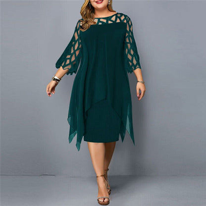 Elegant plus-size midi dress in a flattering stretch silhouette, designed for curves with timeless feminine style