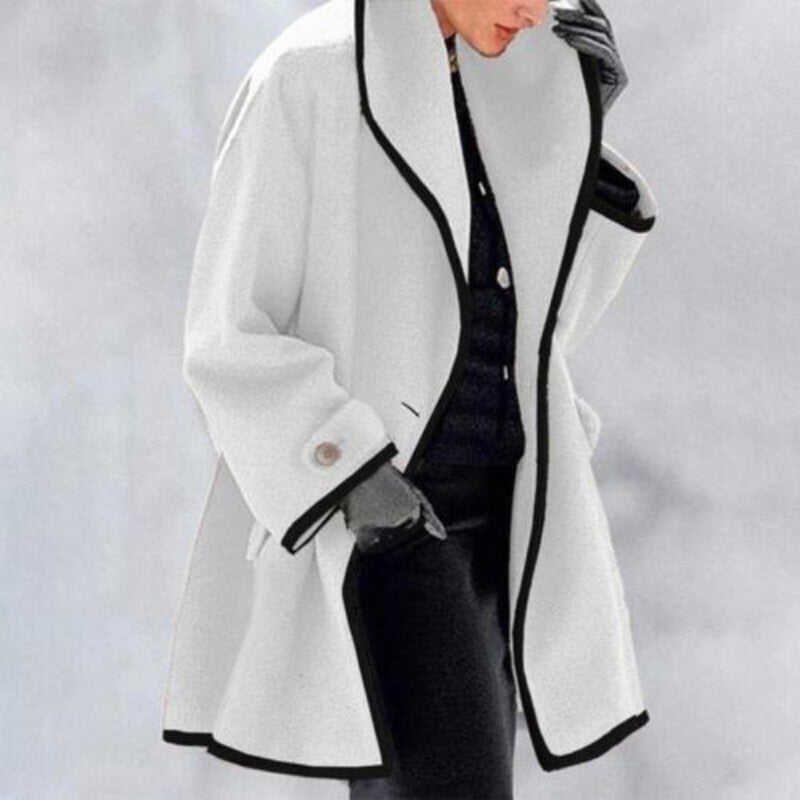 Camel oversized coat wide lapel collar contrast trim loose fit winter essential