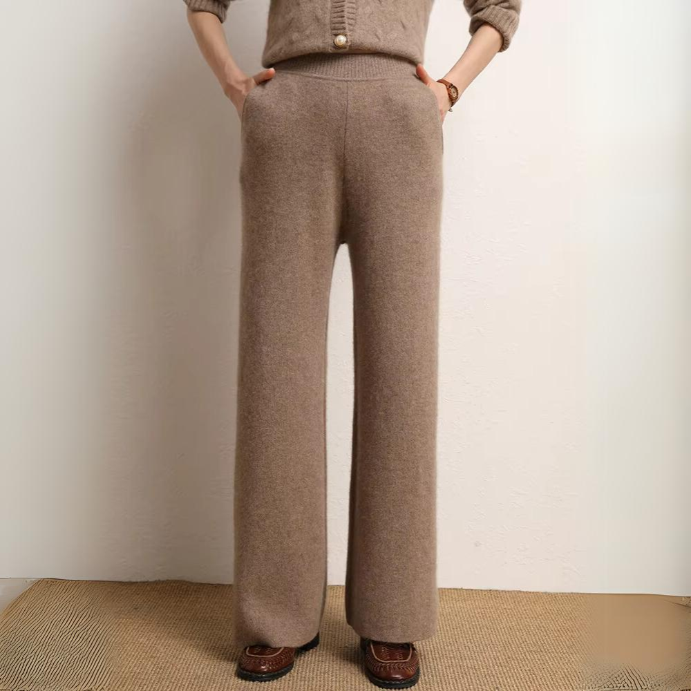 Clara wide-leg knit trousers wool cashmere blend soft plush fabric elegant cozy autumn winter