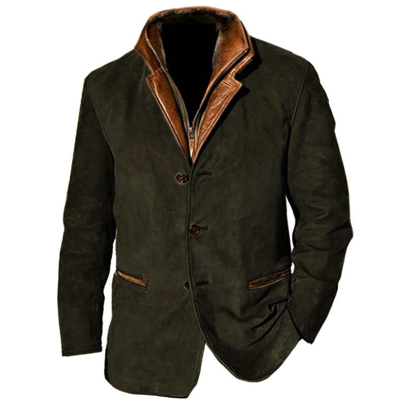 Men's tailored fit brown suede jacket with refined silhouette and premium soft fabric for cold weather