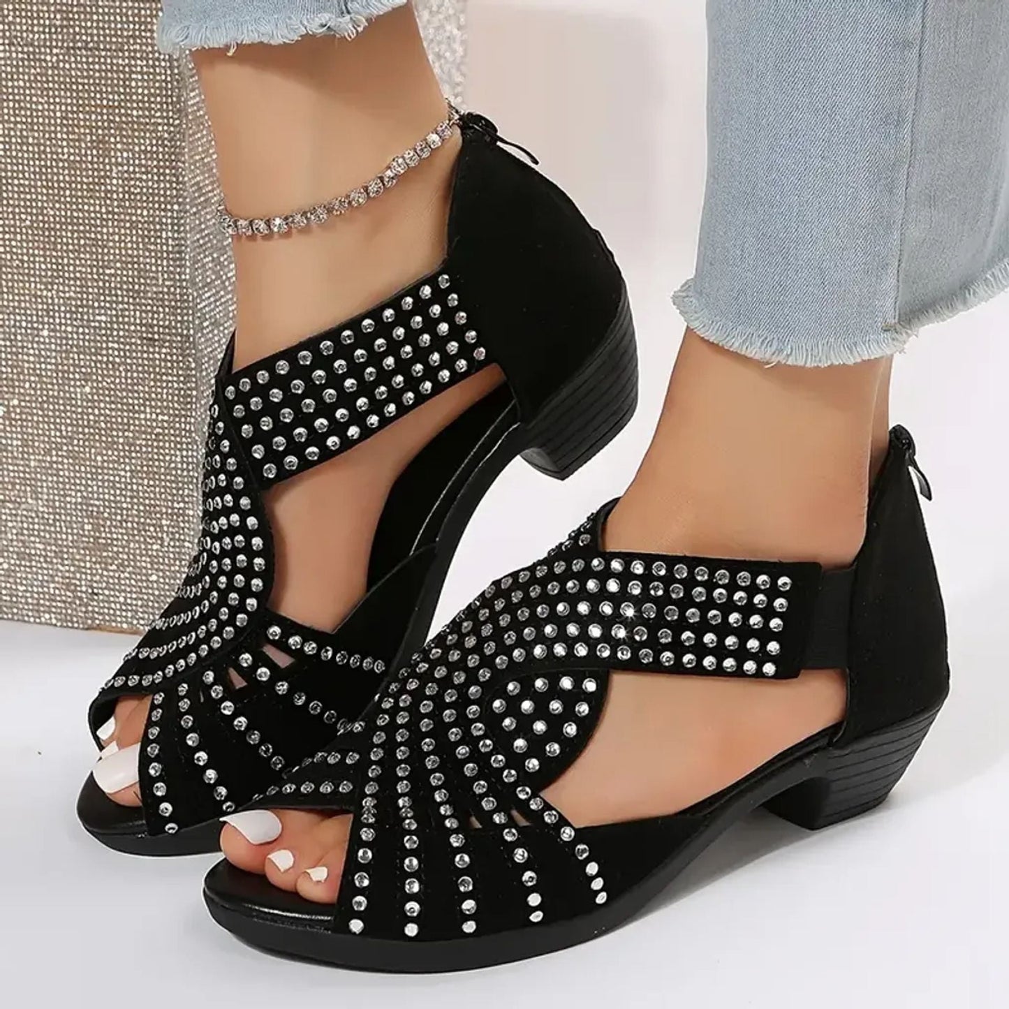 Nina Glitter Comfort Sandals with rhinestone-embellished straps and cushioned insole for all-day wear