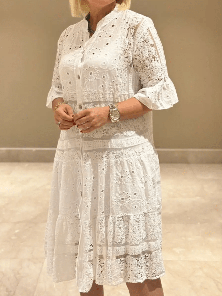 Floral embroidered midi dress lightweight airy feminine silhouette elegant summer style