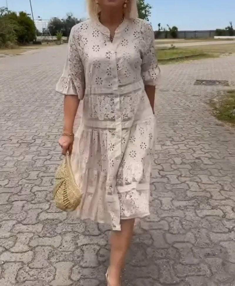 Floral embroidered midi dress light airy feminine silhouette elegant summer style