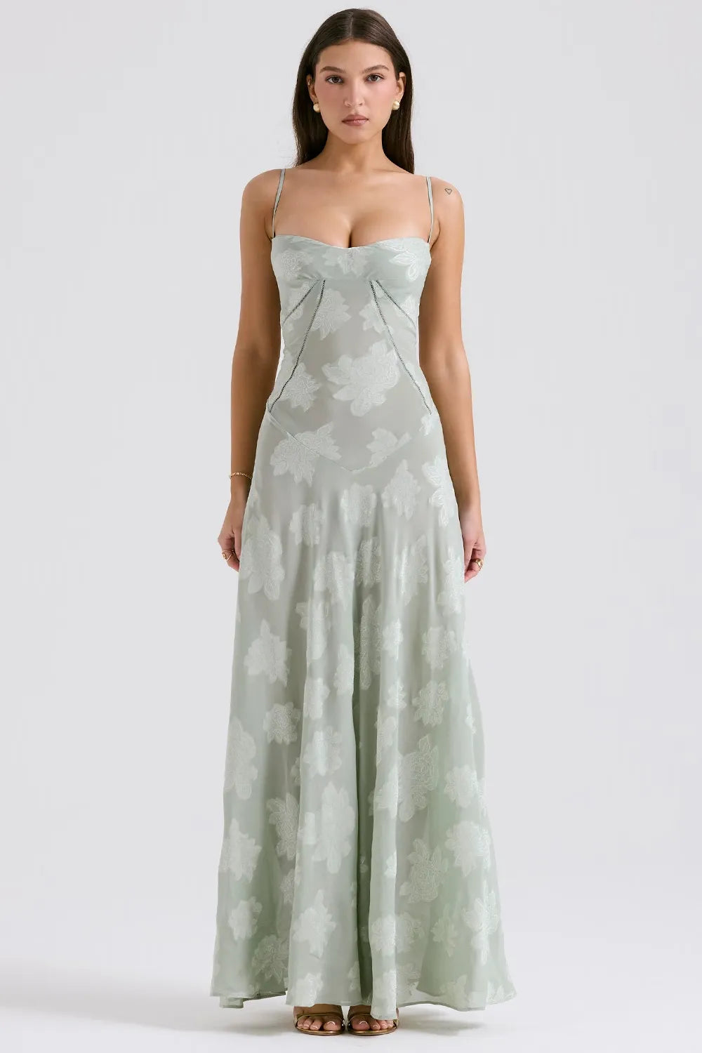 Flowy long summer dress with open back, adjustable straps, elegant silhouette, perfect coastal style