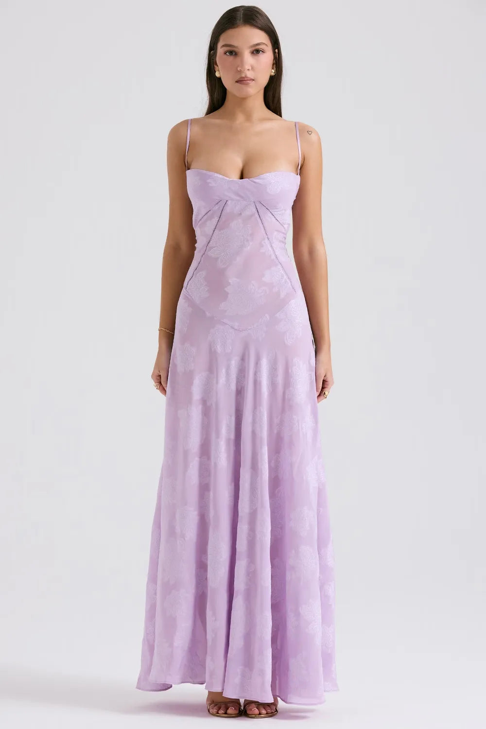 Flowy long summer dress with open back, adjustable straps, elegant silhouette for coastal occasions