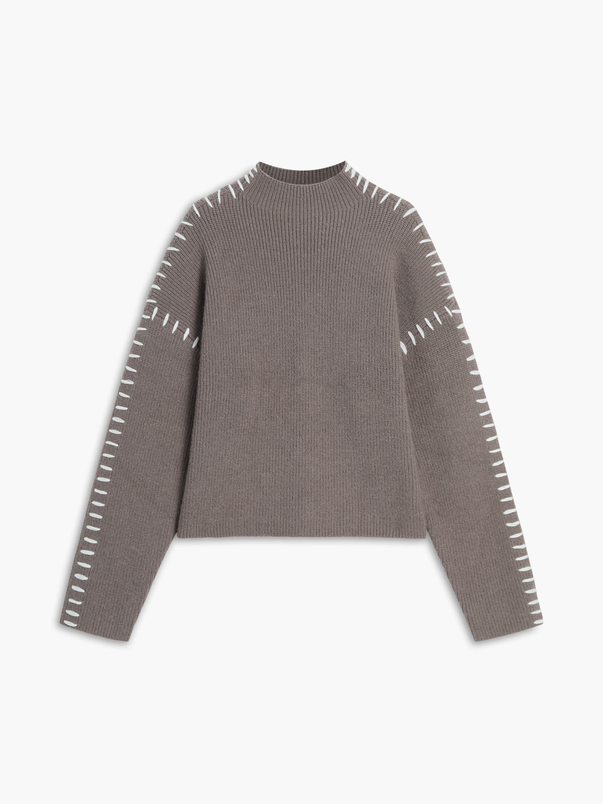 Cream oversized mock neck knit sweater with slight stretch casual leisure fit