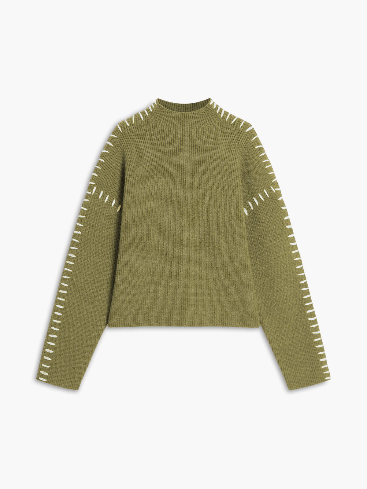 Cream oversized mock neck knit sweater with slight stretch casual relaxed fit