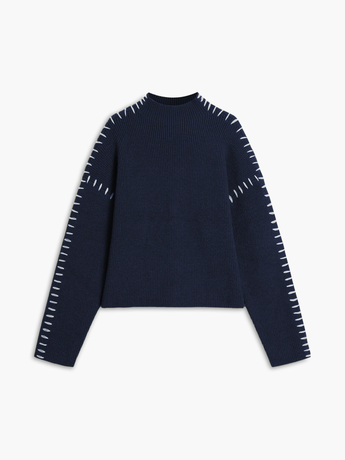 Oversized mock neck knit sweater in neutral tone with relaxed casual fit and slight stretch