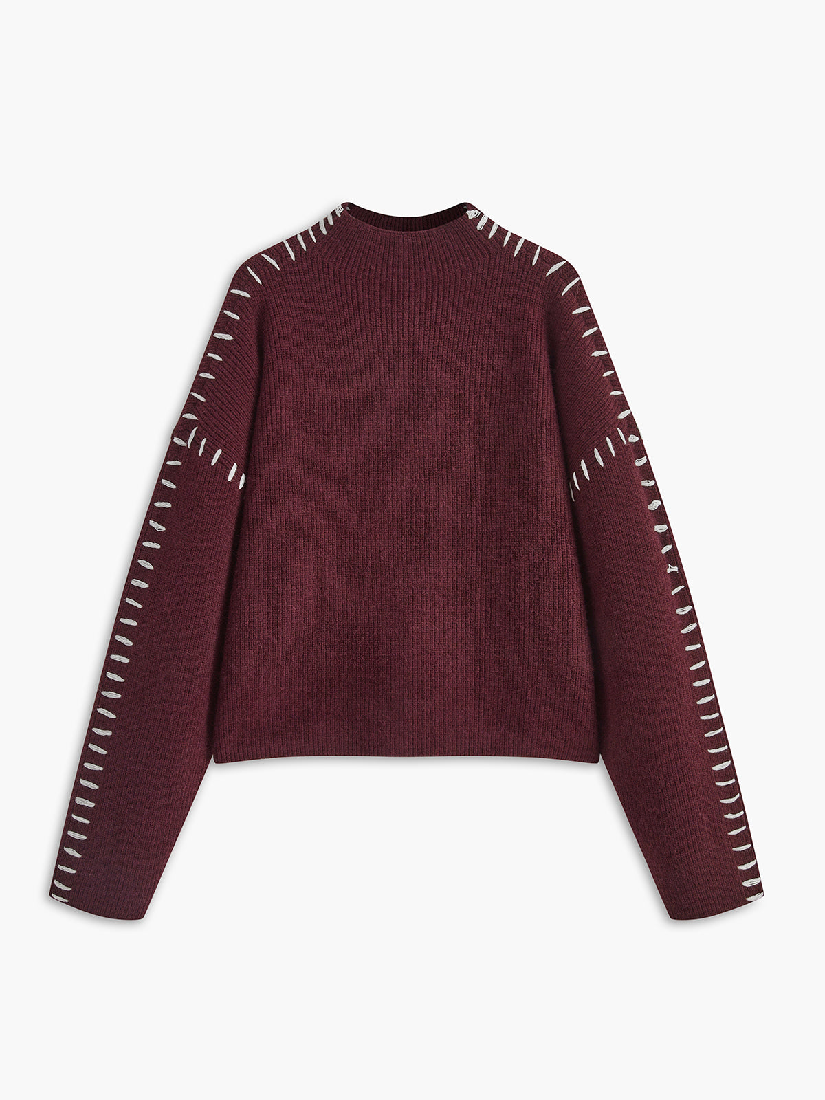 Oversized mock neck knit sweater casual plain style with slight stretch relaxed silhouette