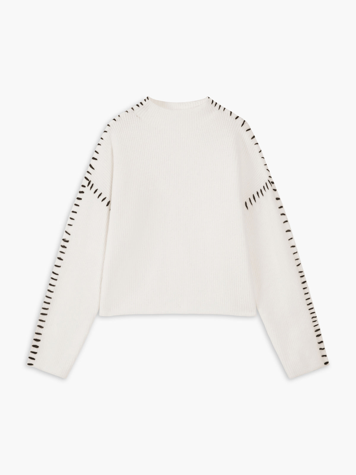 Cream oversized mock neck knit sweater with slight stretch casual relaxed fit