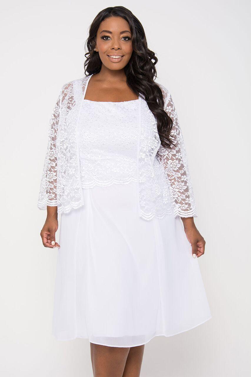 Knee-length mother of bride dress with lace jacket, scoop neck, chiffon skirt, available in burgundy and navy