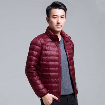Men's ultra-lightweight packable down hoodie jacket, water-resistant shell, slim fit versatile outerwear