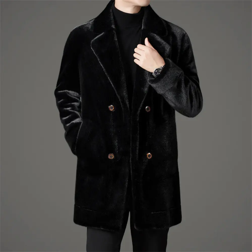 Julian single-breasted faux fur coat with lapel collar, bold winter elegance in luxurious texture