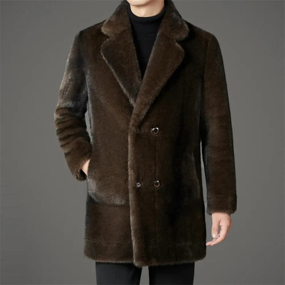 Julian single-breasted faux fur coat with lapel collar, bold winter elegance in luxurious texture