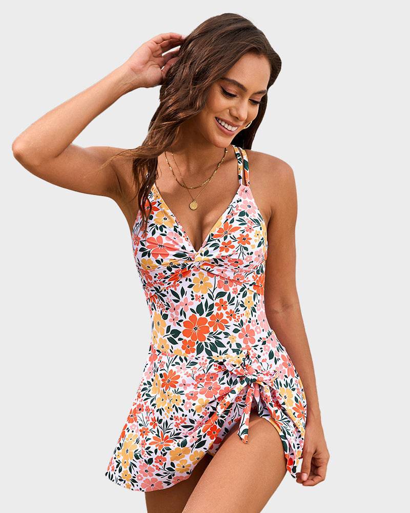 Joly black swim dress swimsuit with skirted overlay, flattering one-piece coverage for women