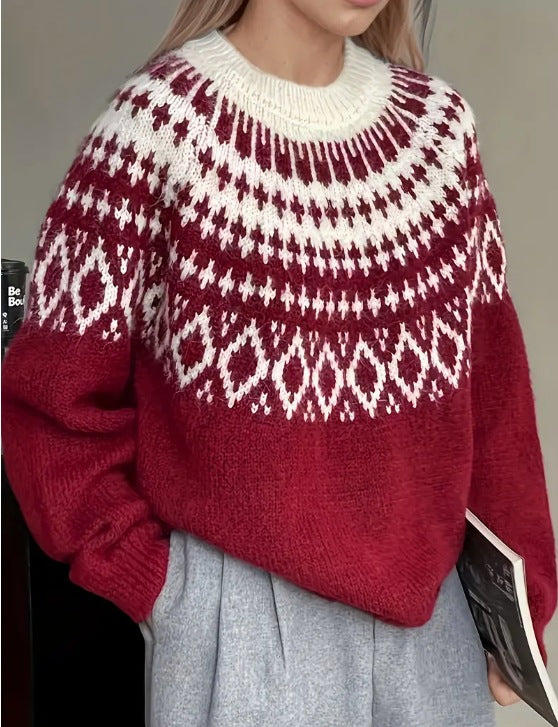 Christmas holiday pullover sweater in festive colors, cozy knit design with seasonal New Year pattern