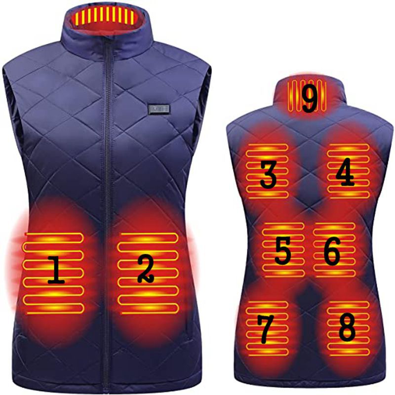 Women's heated vest black slim fit with USB-powered adjustable heat levels for winter warmth