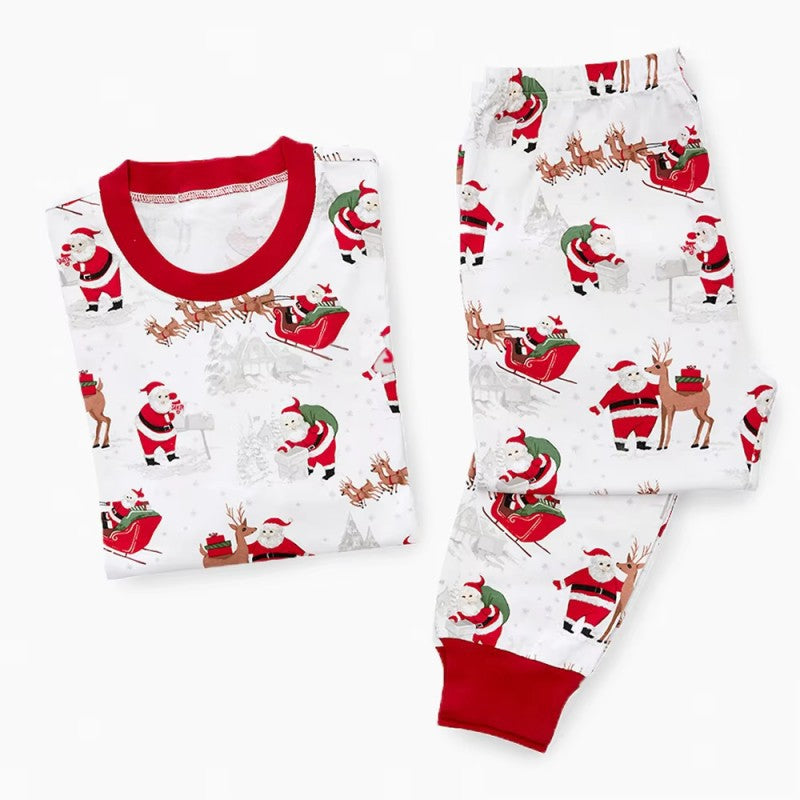 Christmas family matching printed pajamas set in festive red with holiday pattern design