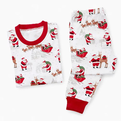 Christmas family matching printed pajamas in festive red plaid with long sleeves and cozy flannel fabric