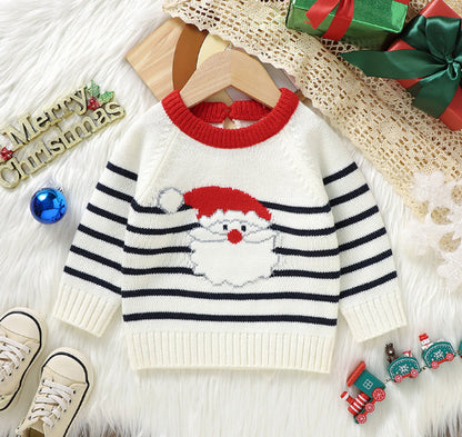Kids red Christmas knitted sweater with classic Santa Claus motif, cozy festive holiday style