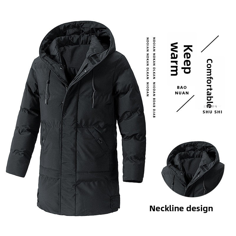 Men's insulated parka long coat weatherproof winter style in neutral tone with cozy warm lining