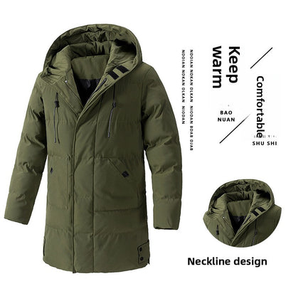 Men's insulated parka long coat, weatherproof winter style with cozy warm lining