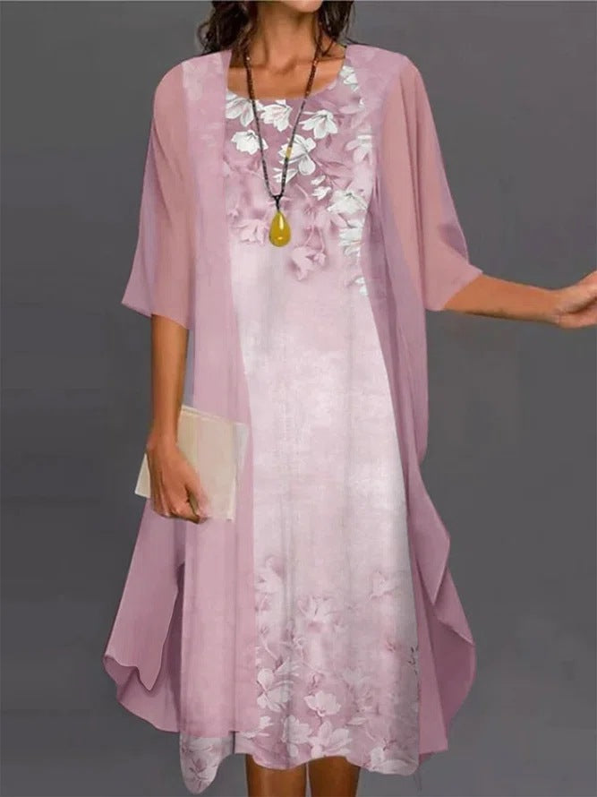 Elegant lace bodice chiffon mother of the bride formal gown, flowing long silhouette for weddings