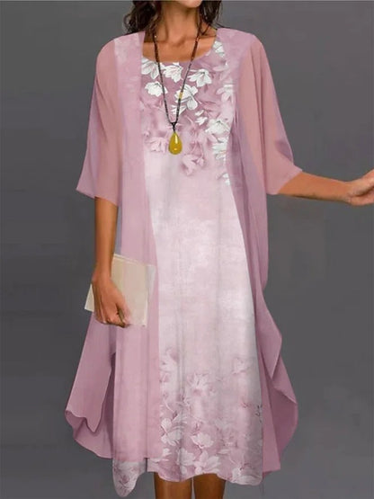 Elegant lace bodice chiffon mother of the bride formal gown, flowing long silhouette for weddings