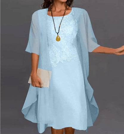 Elegant lace chiffon mother-of-the-bride gown, 3/4 sleeves, floor-length formal wedding dress