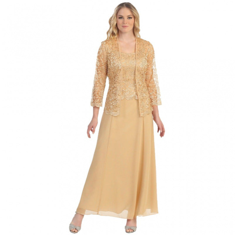 Ivory lace cardigan chiffon maxi dress two-piece set elegant wedding guest eveningwear women