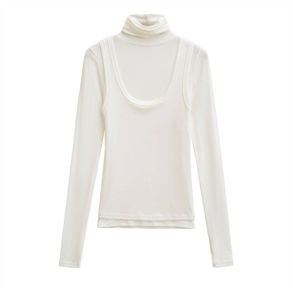Women's mock neck jersey top two-in-one layering style versatile stretch knit office casual wear
