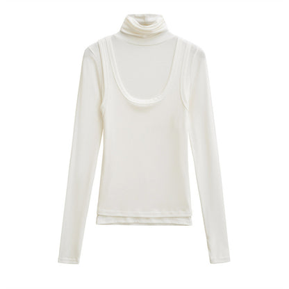 Women's mock neck jersey top two-in-one layering style versatile stretch knit office casual wear