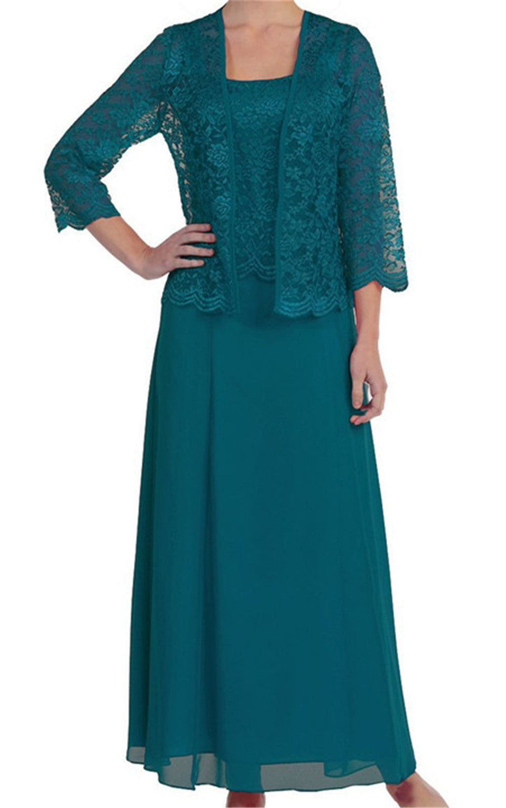 Women's black long-sleeve evening dress with flowing silhouette and flattering formal fit
