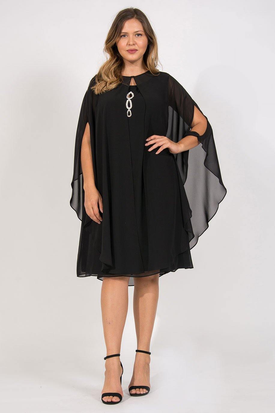 Navy sleeveless chiffon column dress with mesh cardigan and beaded keyhole front for mother of bride
