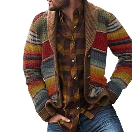 Marco Bianchi vintage patchwork cardigan with multicolor retro knit panels and relaxed cozy fit