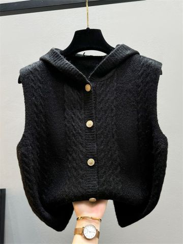 Ivory knit vest with twist-knit waistcoat silhouette, sleeveless layering sweater for women