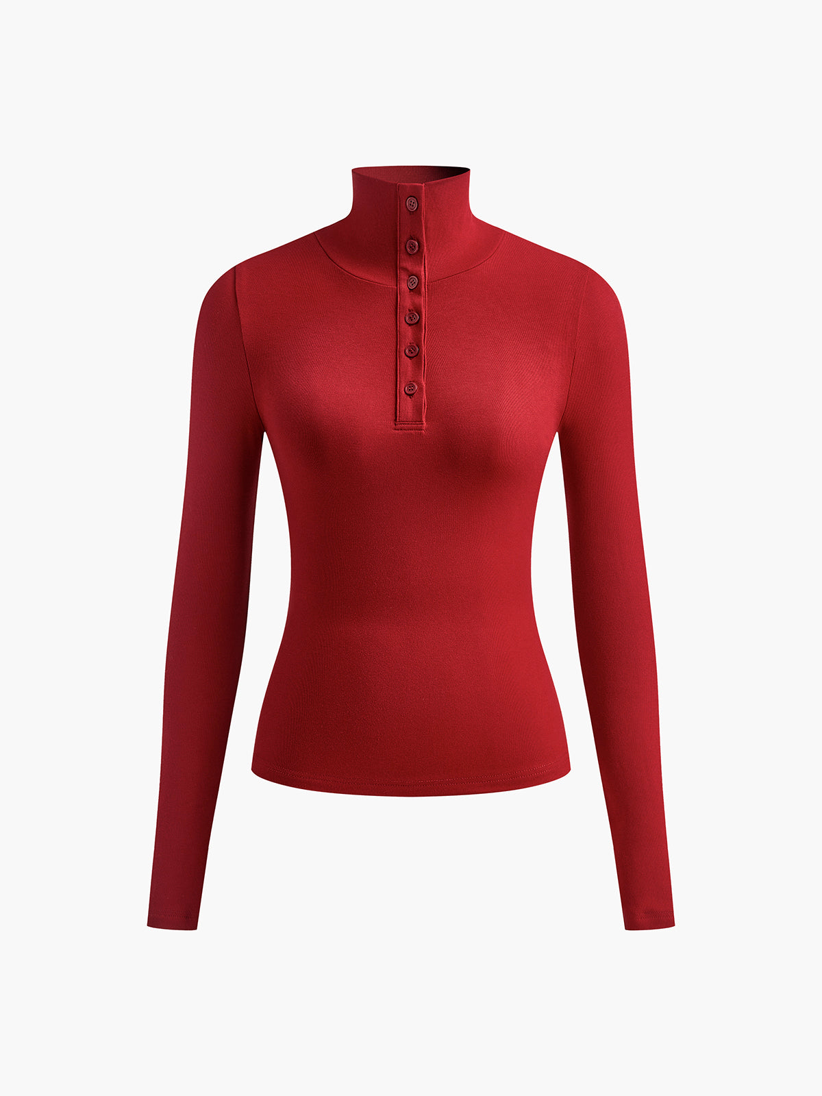 Slinky slim fit long sleeve button-up shirt in jersey fabric with funnel neck and medium stretch
