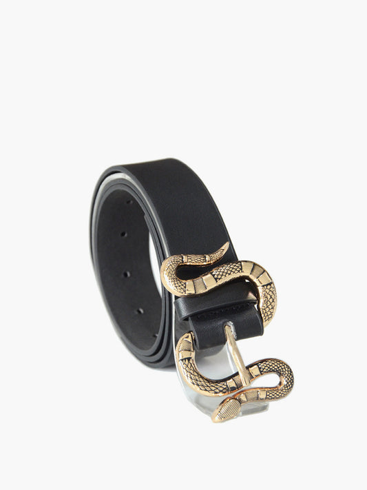 Snake Buckle Leather Belt - Wavlynn