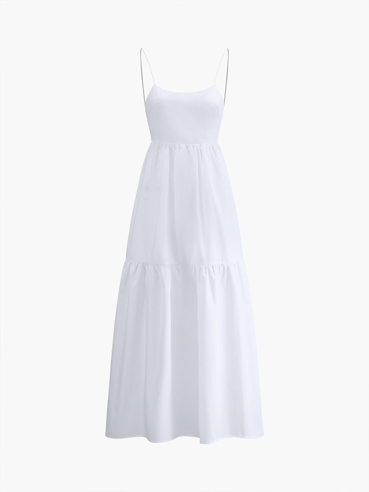 Solid backless maxi dress in neutral tone, sleeveless silhouette with open back detail for warm days
