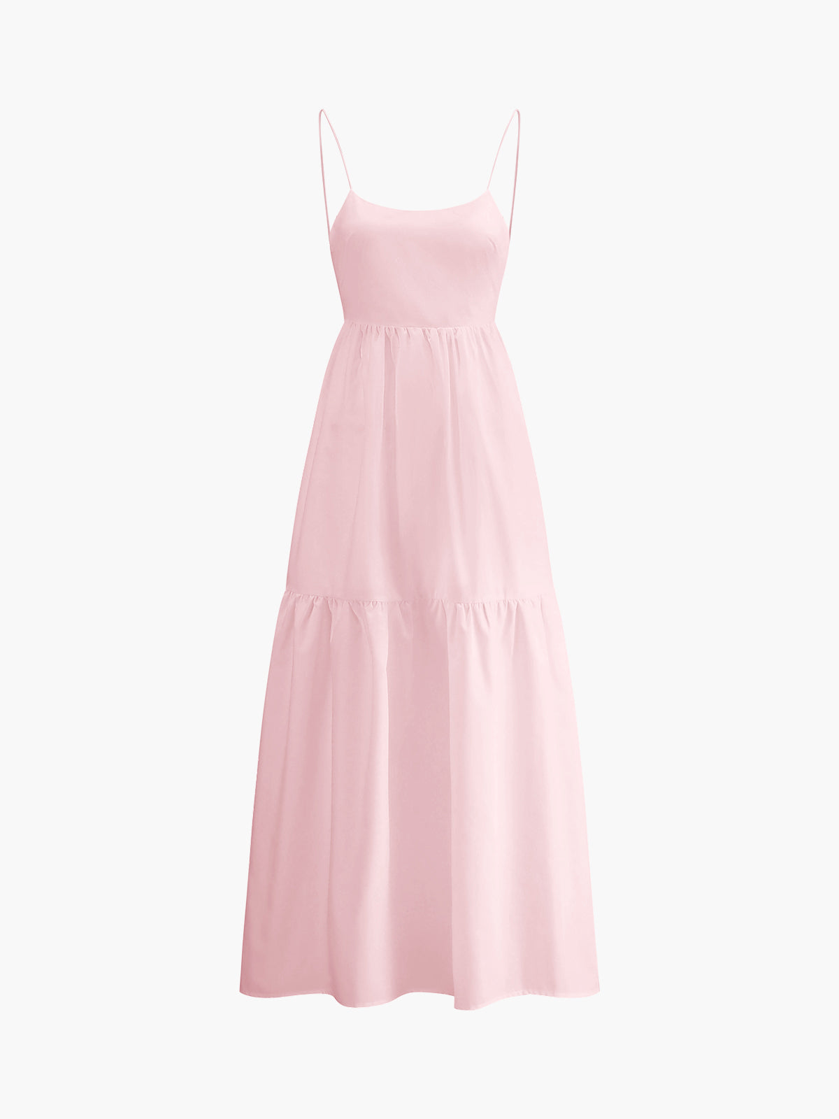 Solid backless maxi dress in neutral tone, sleeveless silhouette with open back, breezy vacation style