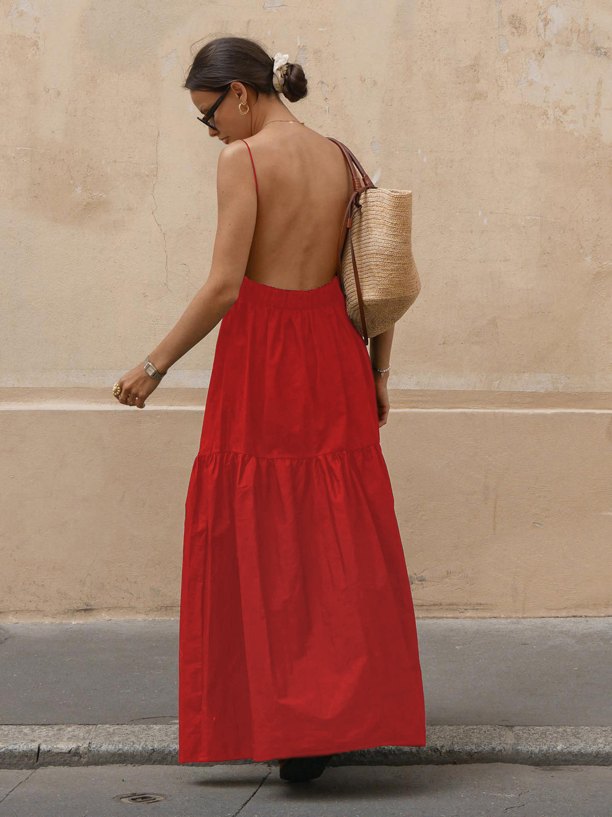 Solid backless maxi dress sleeveless style in a breezy woven blend, perfect for vacation and casual wear