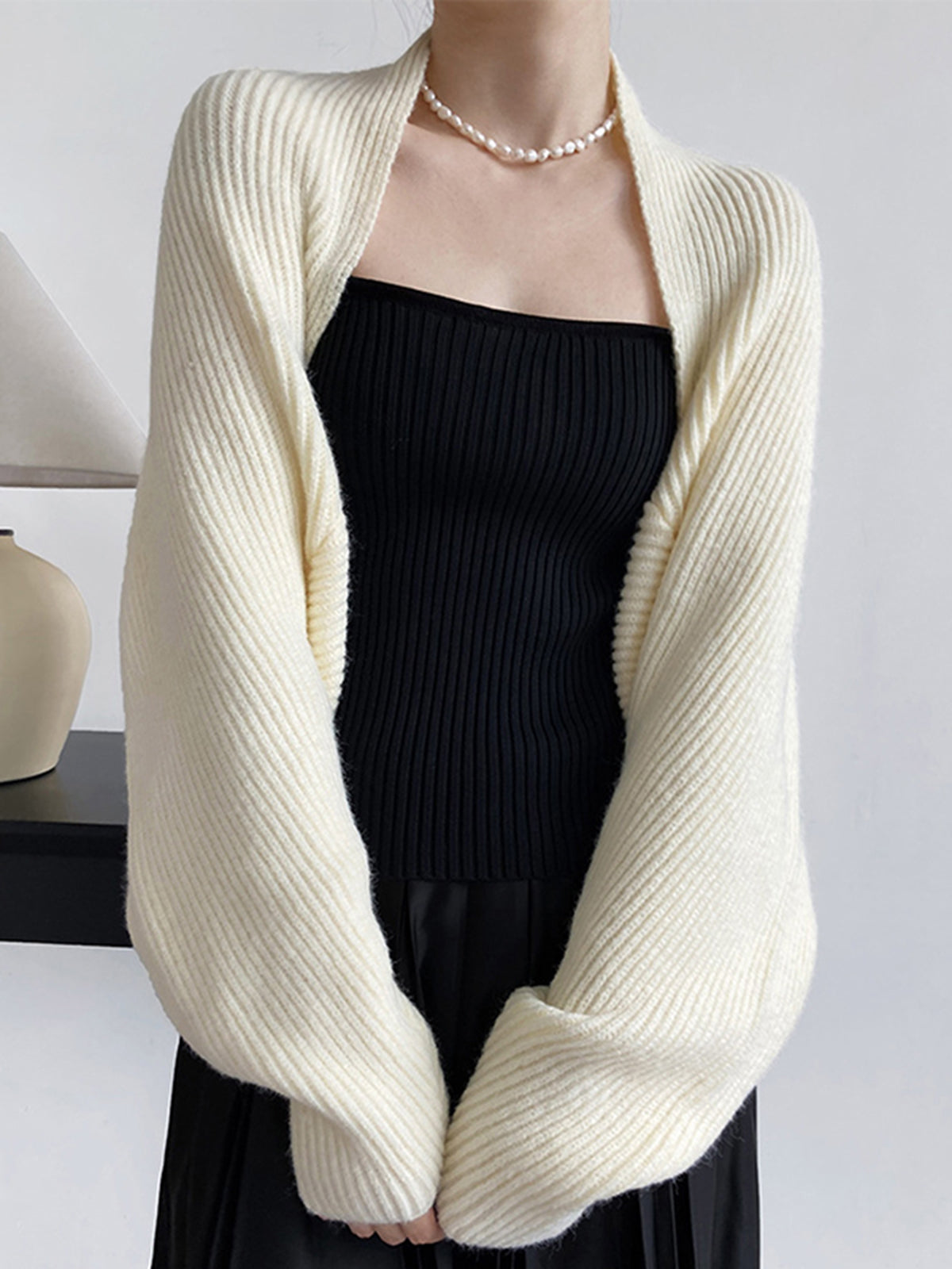 Isabella Wool Oversized Shrug Sweater | Shawl Collar Cropped Sweater